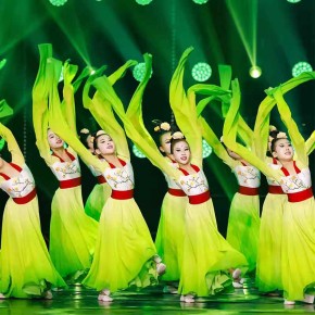 Girls kids green gradient chinese folk dance costumes children traditional classical waterfall sleeves princess ancient festival performance clothes for kids